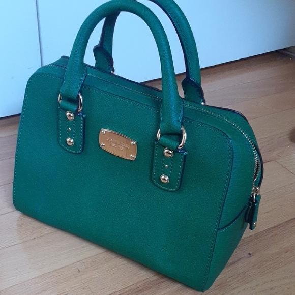 Michael Kors Handbags - Michael Kors Green Saffiano Dome Satchel with Gold Hardware